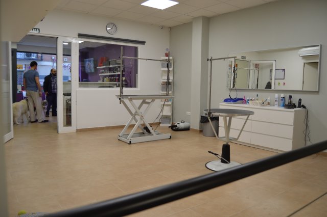 Sala de peluquería con mesas de corte y espejos